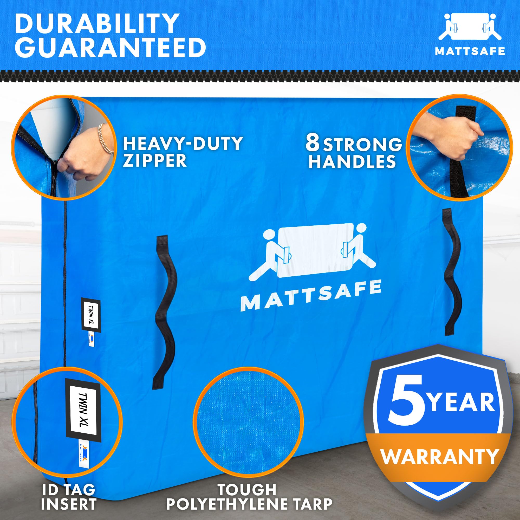Premium Twin XL Mattress Bags for Moving & Storage - Heavy Duty Mattress Cover with 8 Sturdy Handles & Strong Zipper - Waterproof Bed Protector for Home, Dorm, RV, and Apartment Moves