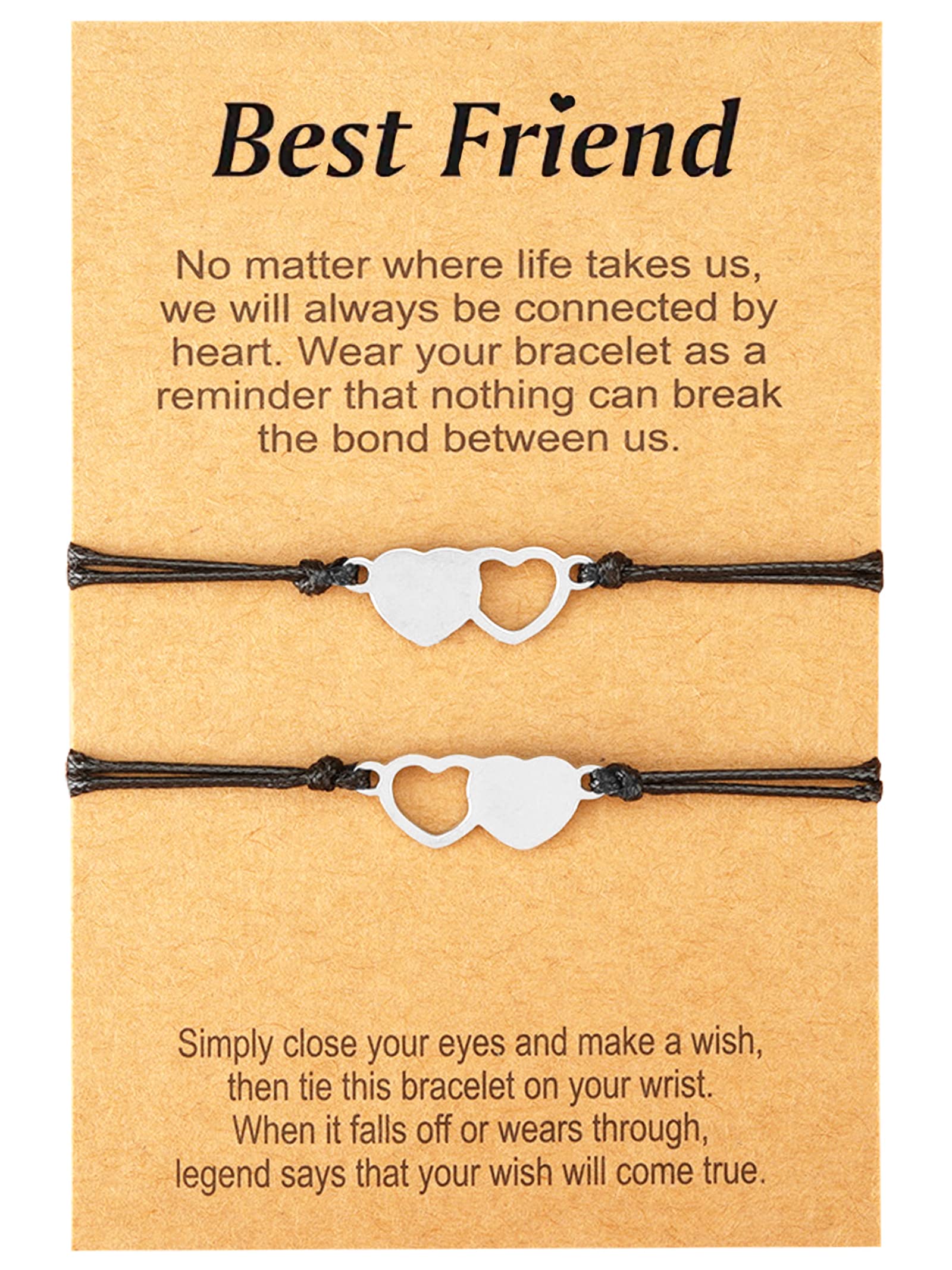2/3/4/5 Pcs Best Friends Bracelets - Pink Promise Heart Friendship Gifts for Women, Girls & Sisters - Wish Bracelets with Card - Perfect for Birthdays, Anniversaries & BFF Gifts