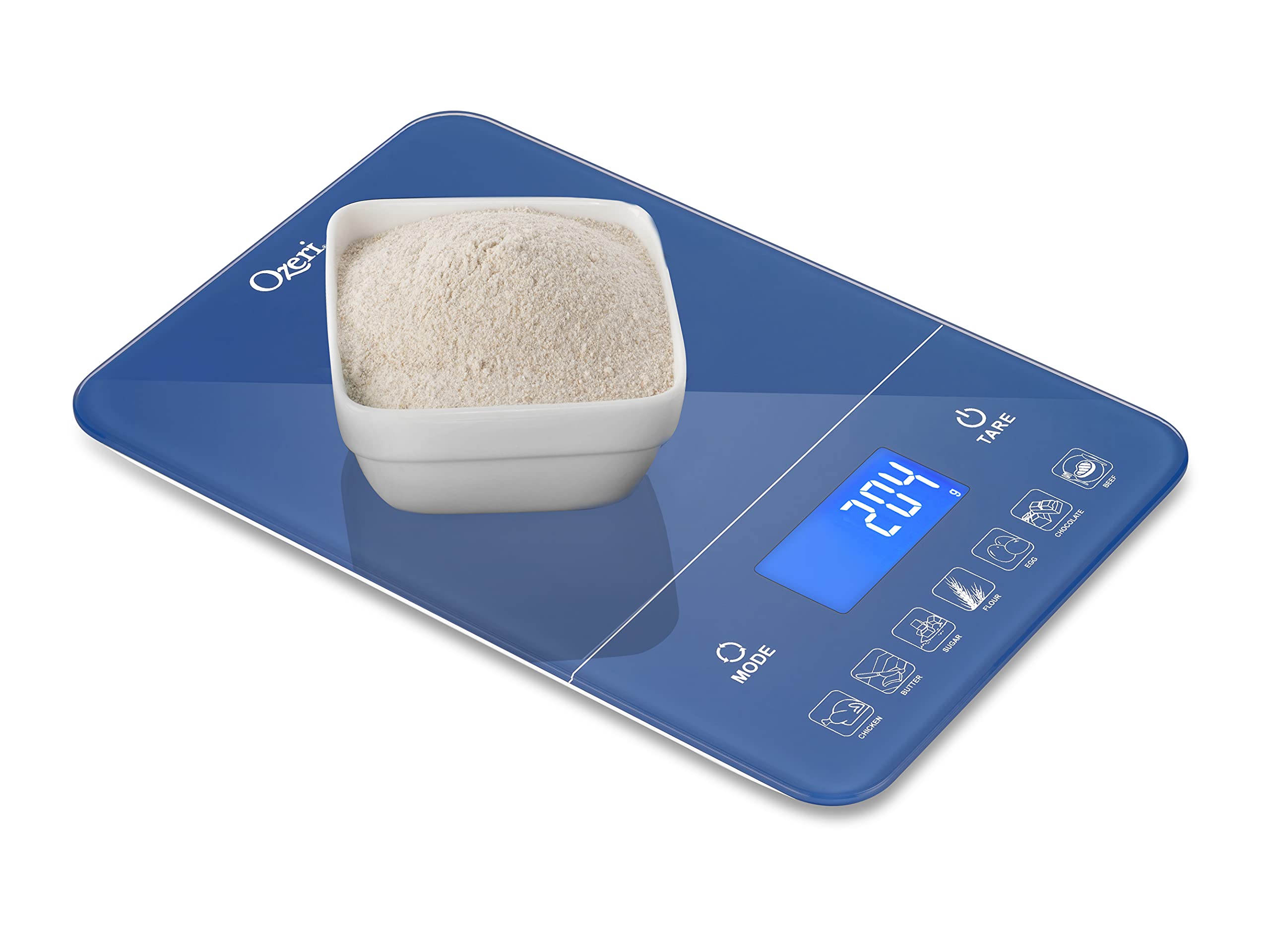 Ozeri Touch III Digital Kitchen Scale with Calorie Counter - 22 lbs (10 kg) Capacity, Precision Weighing, Classic Blue - Perfect for Baking, Meal Prep & Weight Loss Tracking