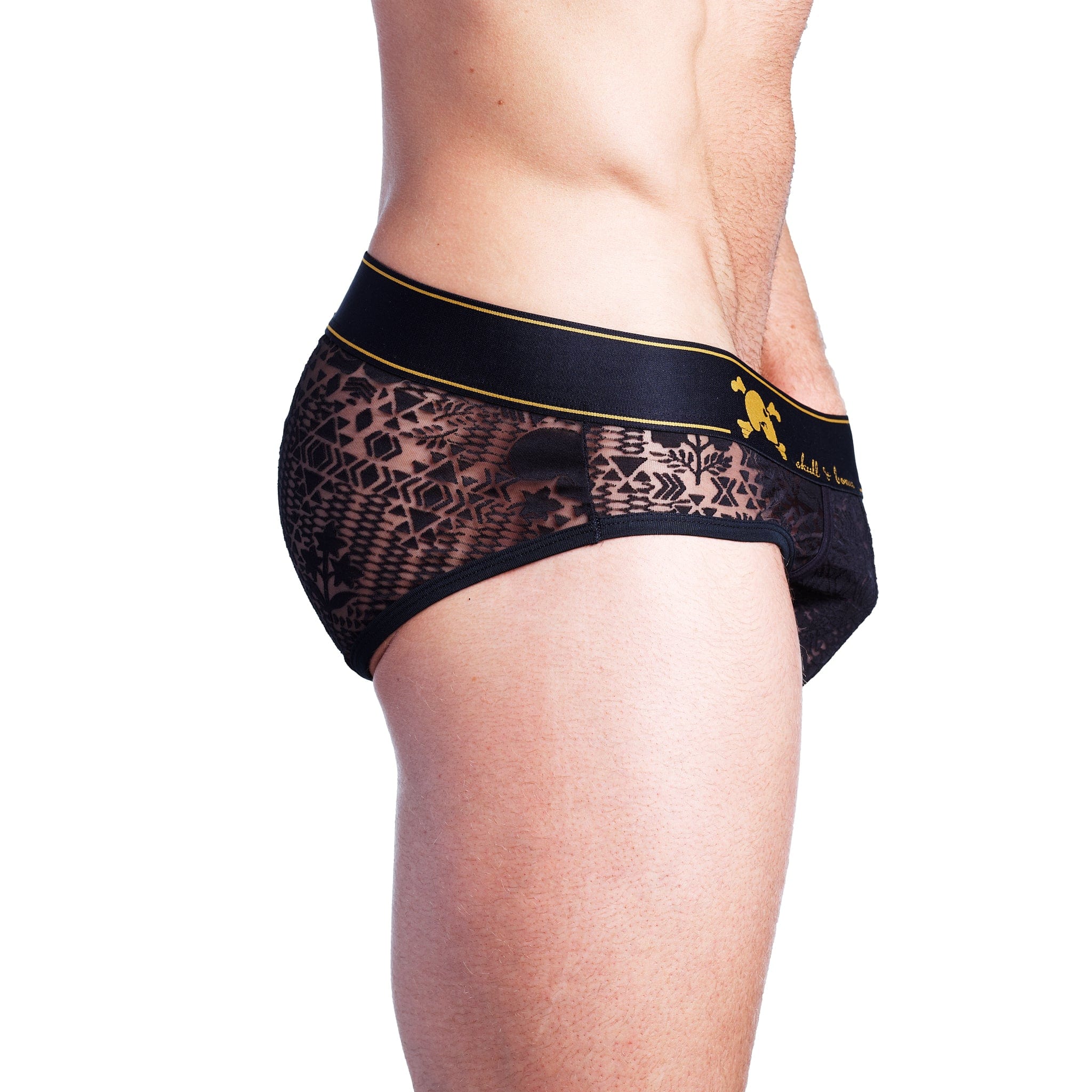 Skull and Bones Burnout Brief Black - Gothic Biker Shorts for Men, Edgy Streetwear & Motorcycle Riding