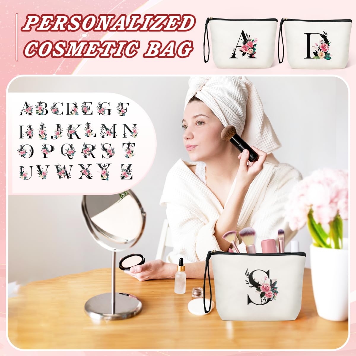 Personalized Makeup Bag for Women - Cute Cosmetic Travel Pouch, Great Gift for Birthday & Friendship (Letter M) - Perfect for Travel & Daily Use