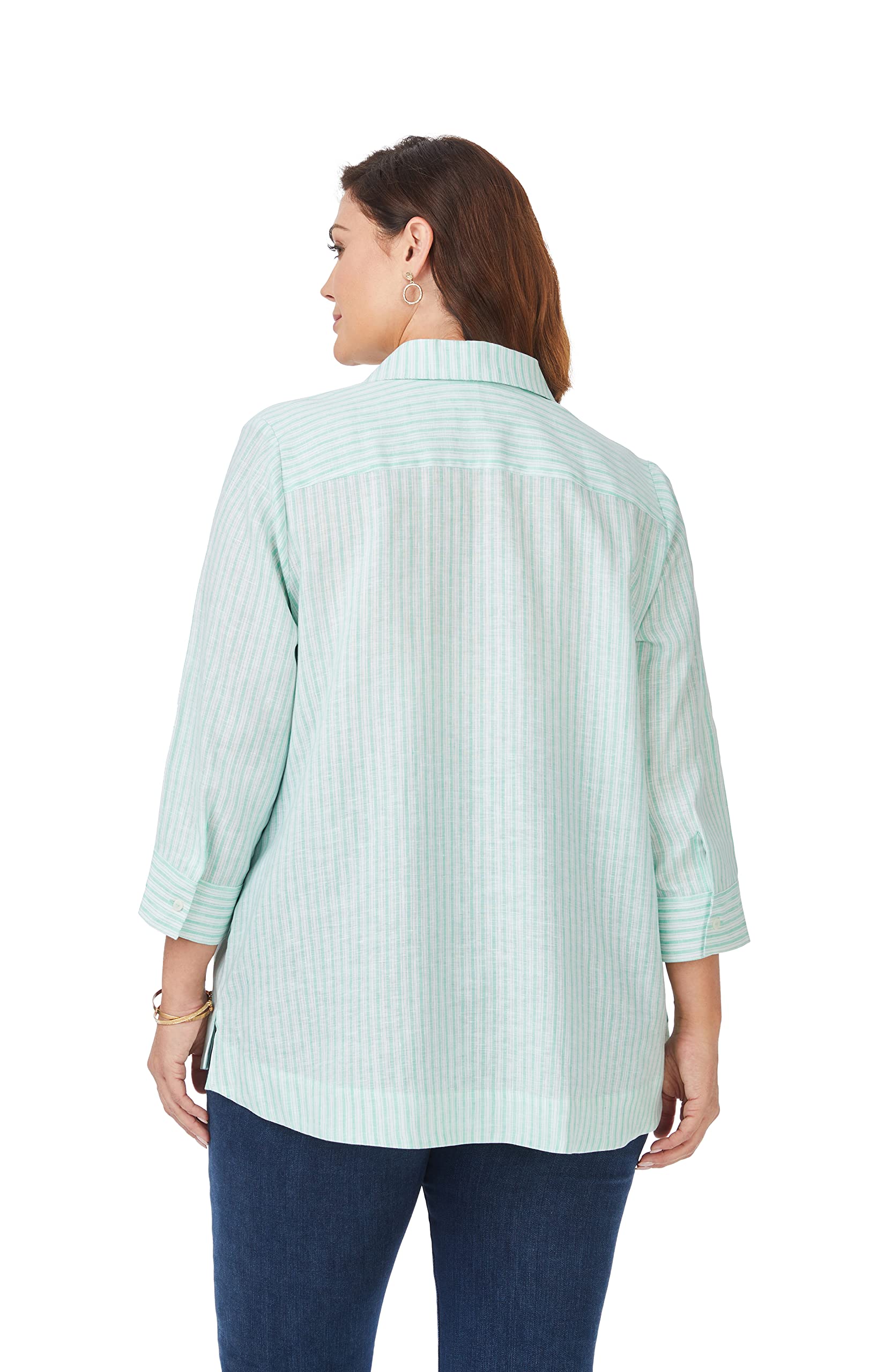 Foxcroft Women's Harley 3/4 Sleeve Summer Stripe Blouse - Stylish Casual Top for Office, Date Night & Summer Outings