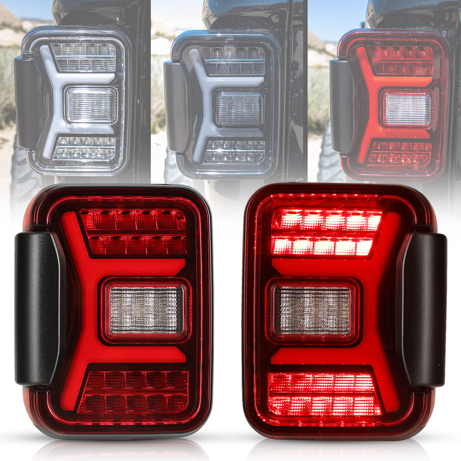 AUTOWIKI LED Tail Light Assembly for 2019-2021 Jeep Gladiator JT - Sequential Turn Signal Tail Lights Replacement - Black Red Lens - 1 Pair Rear Brake Tail Lamps - Perfect for Off-Roading & Night Driving