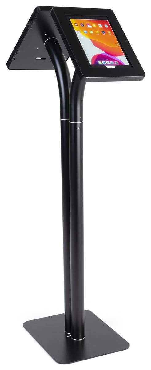 Dual Tablet Floor Stand with Locking Enclosure - Adjustable Countertop Mount for iPad & Android Tablets - Black (IPEVRFL2BK) - Perfect for Retail Stores, Restaurants & Interactive Kiosks