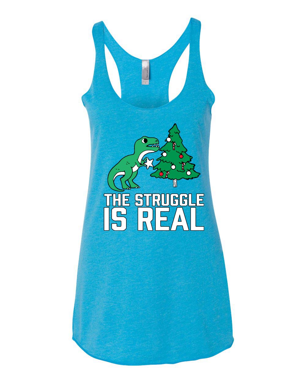 Funny Christmas Trex Dinosaur Struggle is Real Tri-Blend Racerback Tank Top for Women - Perfect for Holiday Parties, Gifts & Casual Wear