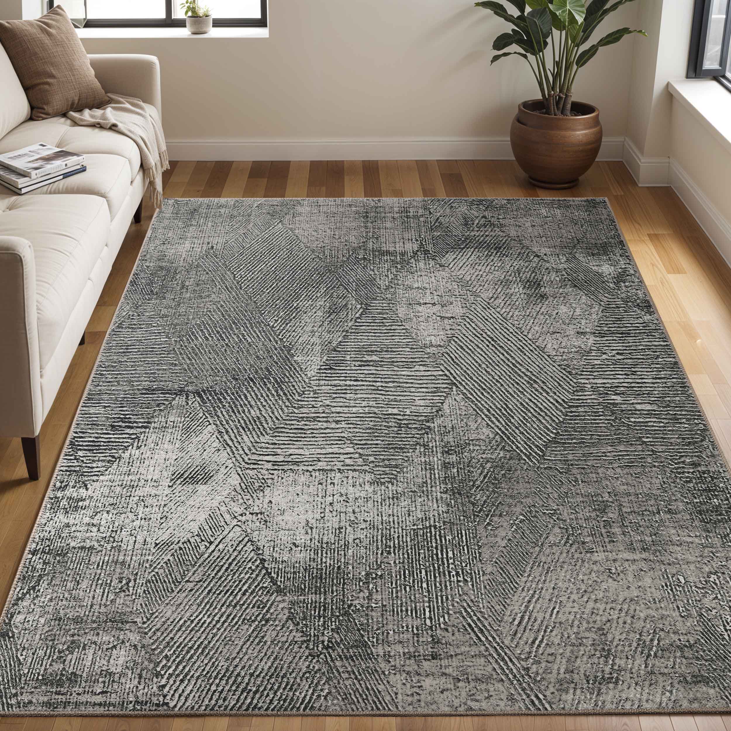 Modern Geometric Power Loomed Indoor Area Rug - Non-Slip Living Room Carpet, Bedroom Runner Rug for Home Decor - Perfect for Living Spaces, Bedrooms & Offices