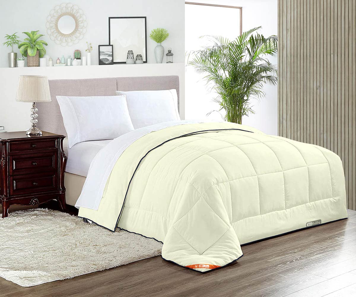 Premium Wyoming King Comforter Set - 300 GSM Plush Siliconized Microfiber Fill, Box Stitched Quilted Design with Pillowcases | Ivory Solid Color | Ultra Soft & Fluffy Duvet Insert for Bedroom Luxury | Perfect for Master Bedroom, Guest Room & Hotel Use
