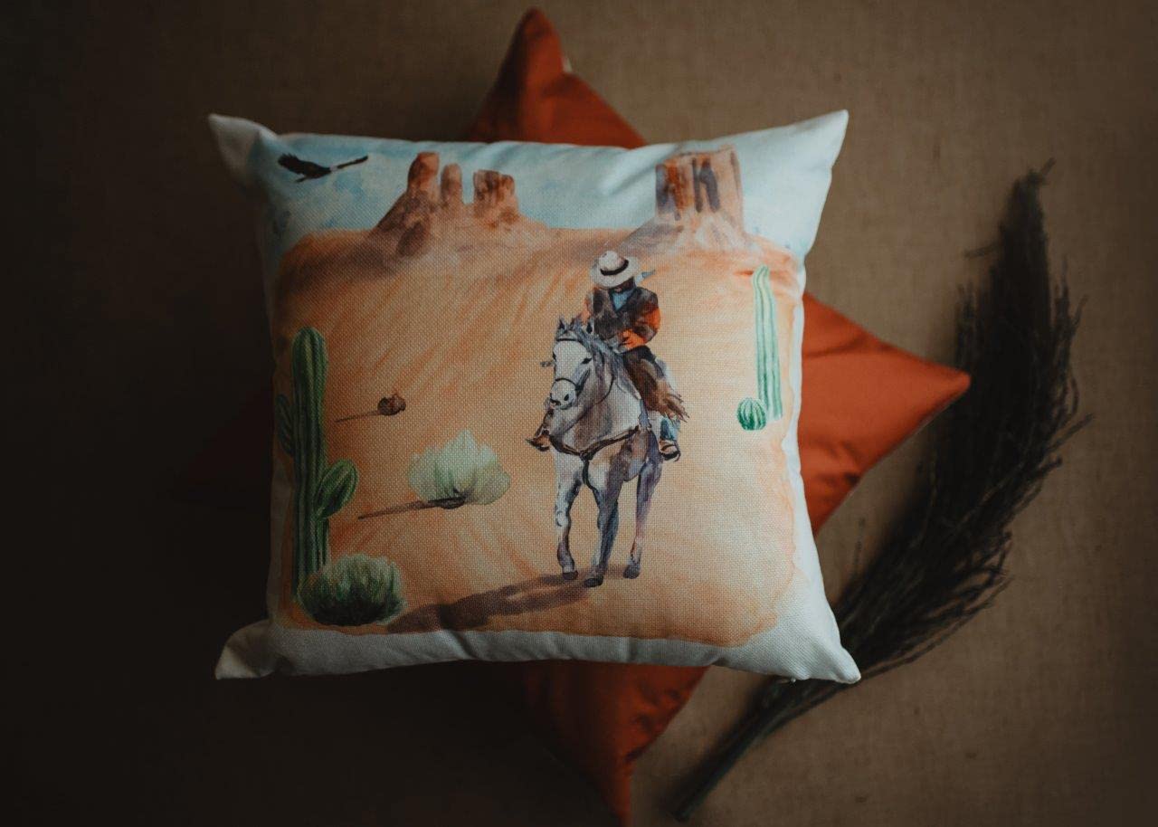 Canyon Cowboy Desert Art Print - Arizona Landscape Painting with Saguaro Cactus - Southwestern Home Decor & Unique Gift Idea - Perfect for Living Room, Bedroom or Office Wall Decor