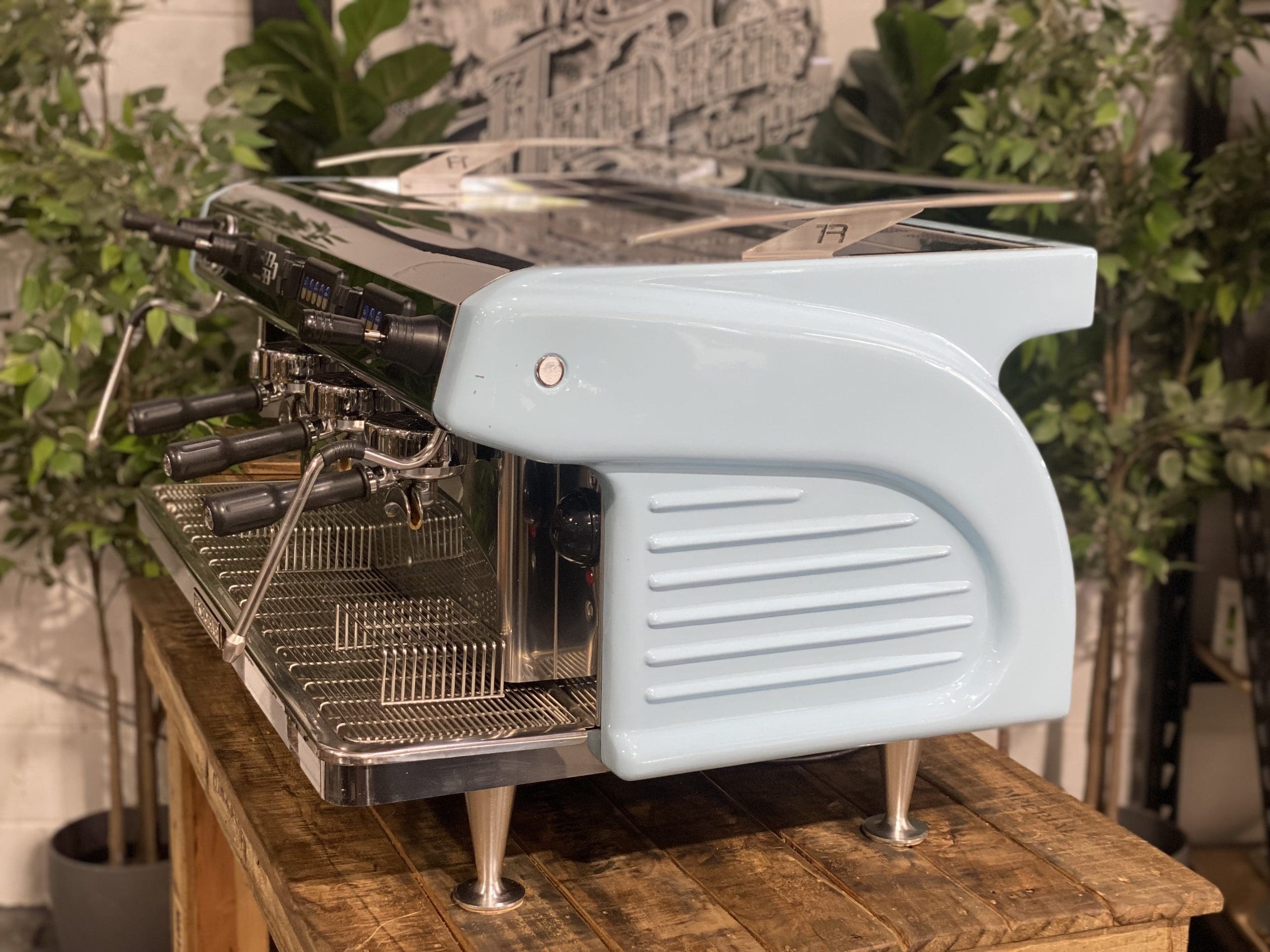 Expobar Ruggero High Cup 3 Group Commercial Espresso Machine in Baby Blue - Perfect for Coffee Shops, Restaurants, and Cafes