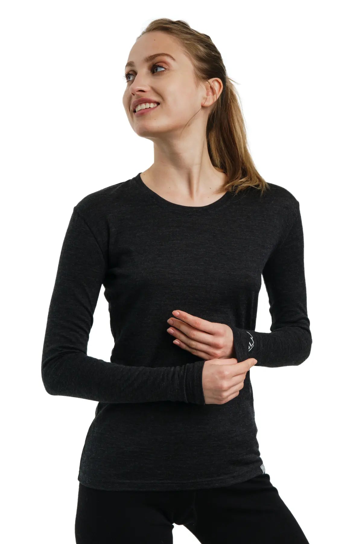 Women's Merino Wool Long Sleeve Thermal Shirt - 165 Charcoal - Soft & Warm Base Layer for Hiking, Skiing & Winter Outdoor Activities