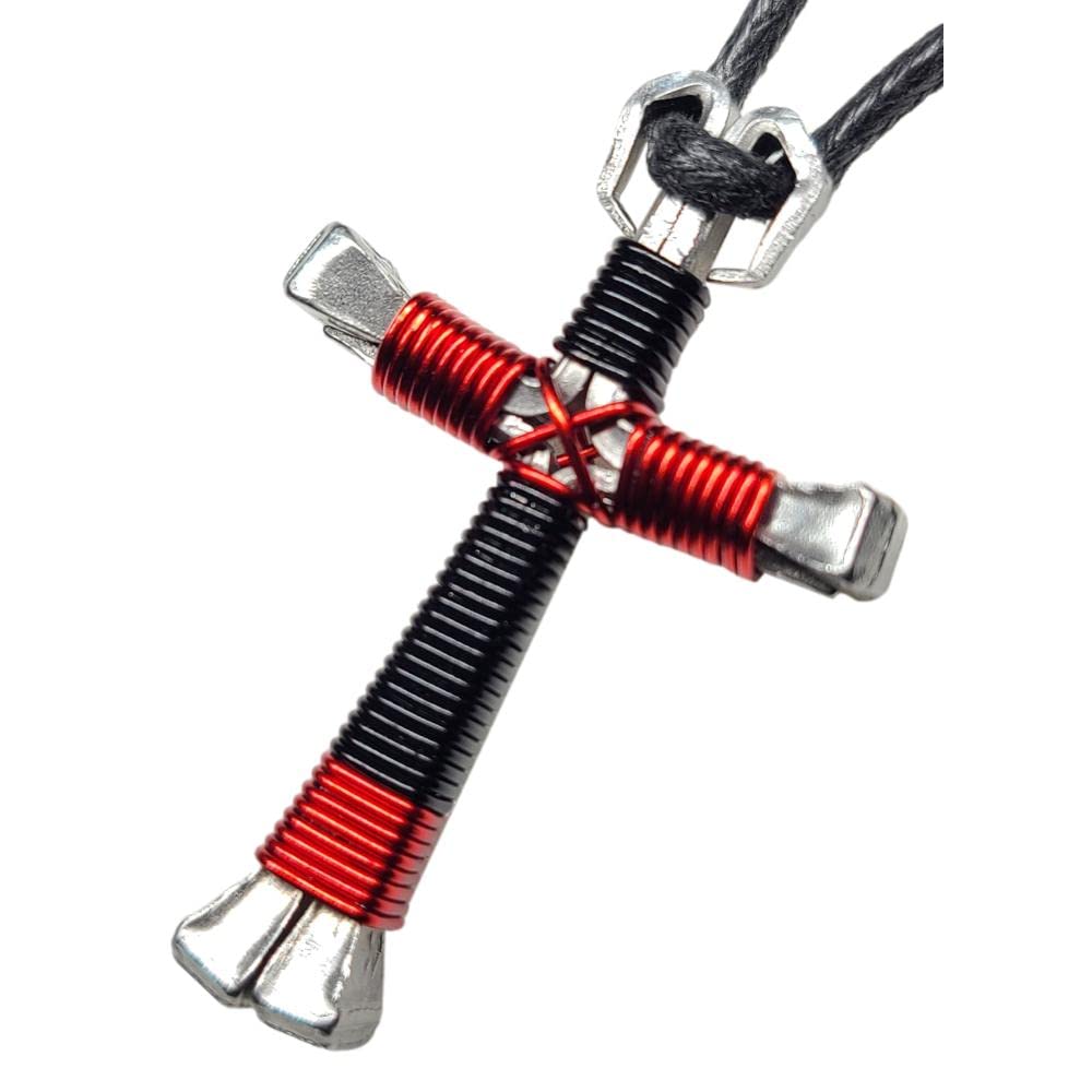 Black & Red Horseshoe Nail Cross Pendant Necklace for Men & Women - Stylish Gothic Jewelry for Everyday Wear, Gifts, and Special Occasions
