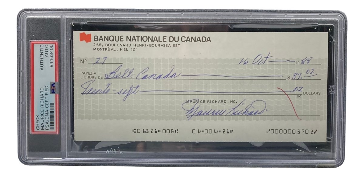 Authentic Maurice Richard Signed Montreal Canadiens Hockey Memorabilia - PSA/DNA Certified Bank Check #27 - Perfect for Sports Collectors, NHL Fans & Hockey History Enthusiasts - Great for Display in Man Caves, Sports Bars & Memorabilia Collections