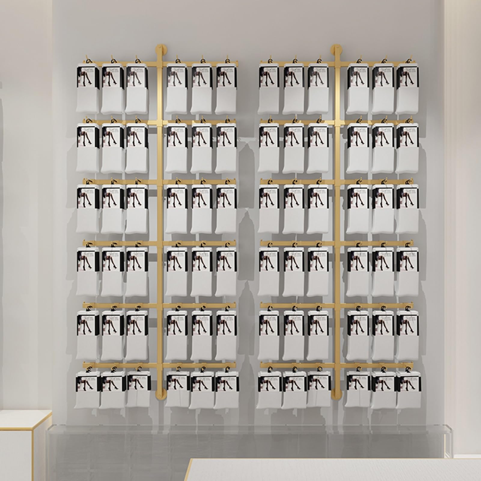 Wall-Mounted Retail Display Rack - Gold Commercial Shelves for Socks, Slippers, Underwear & Phone Accessories | Perfect for Clothing Stores & Boutique Organization | Space-Saving Storage Solution