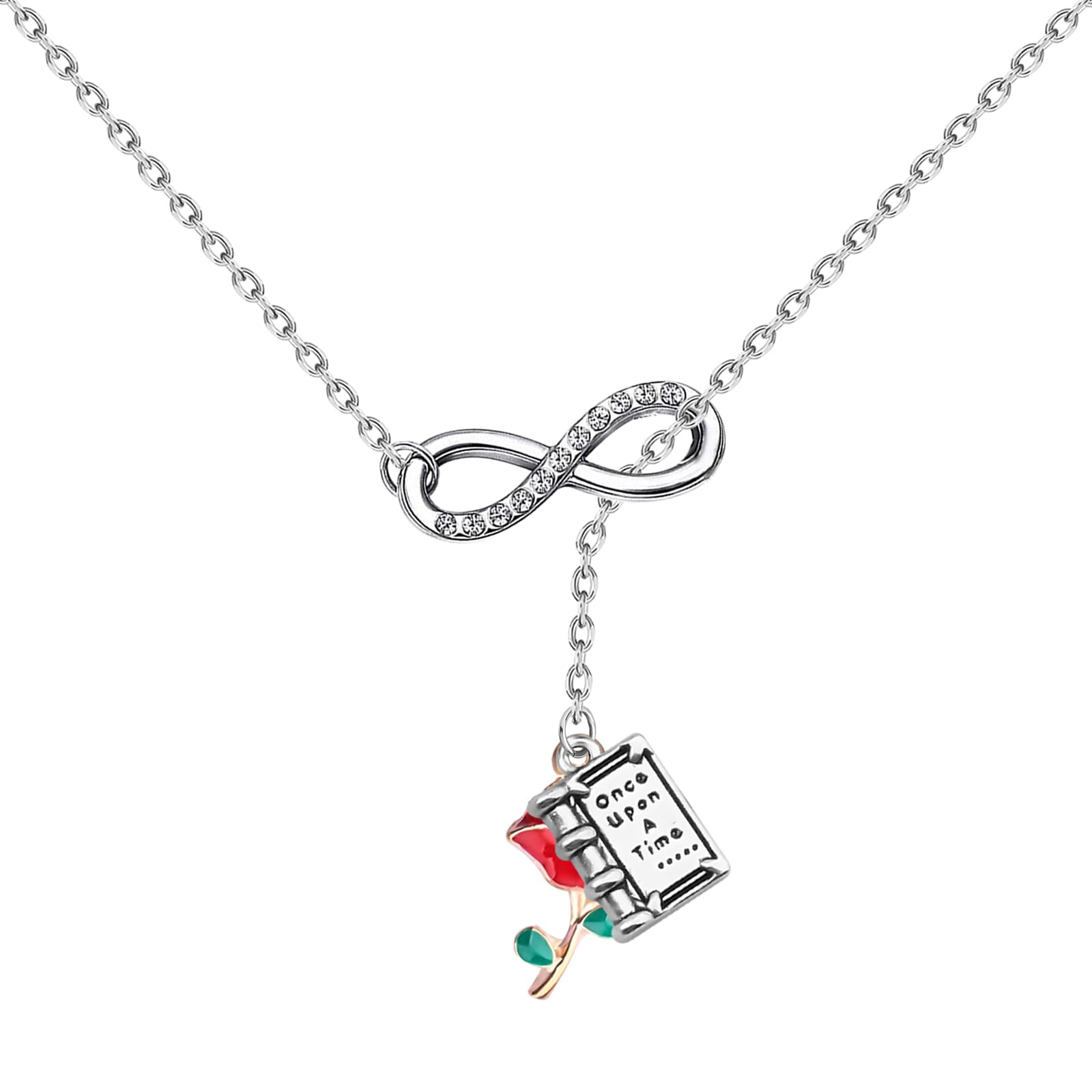 UJIMS Beauty and the Beast Rose Pendant Necklace - Disney Princess Jewelry Gift for Women, Girls (Necklace & Bracelet Set) - Perfect for Cosplay, Birthday Gifts, and Fairy Tale Themed Parties