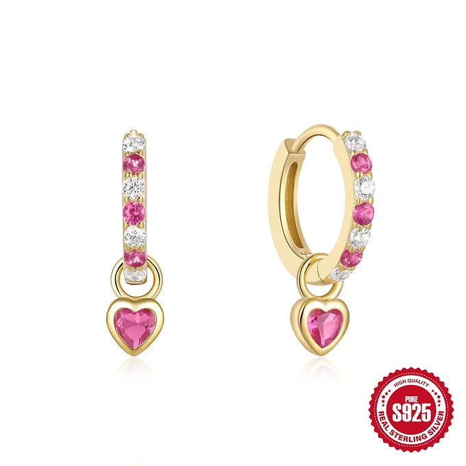 Sterling Silver Heart CZ Huggie Hoop Earrings for Women | Dainty Cubic Zirconia Stud Earrings | Perfect for Valentine's Day, Anniversary & Everyday Wear