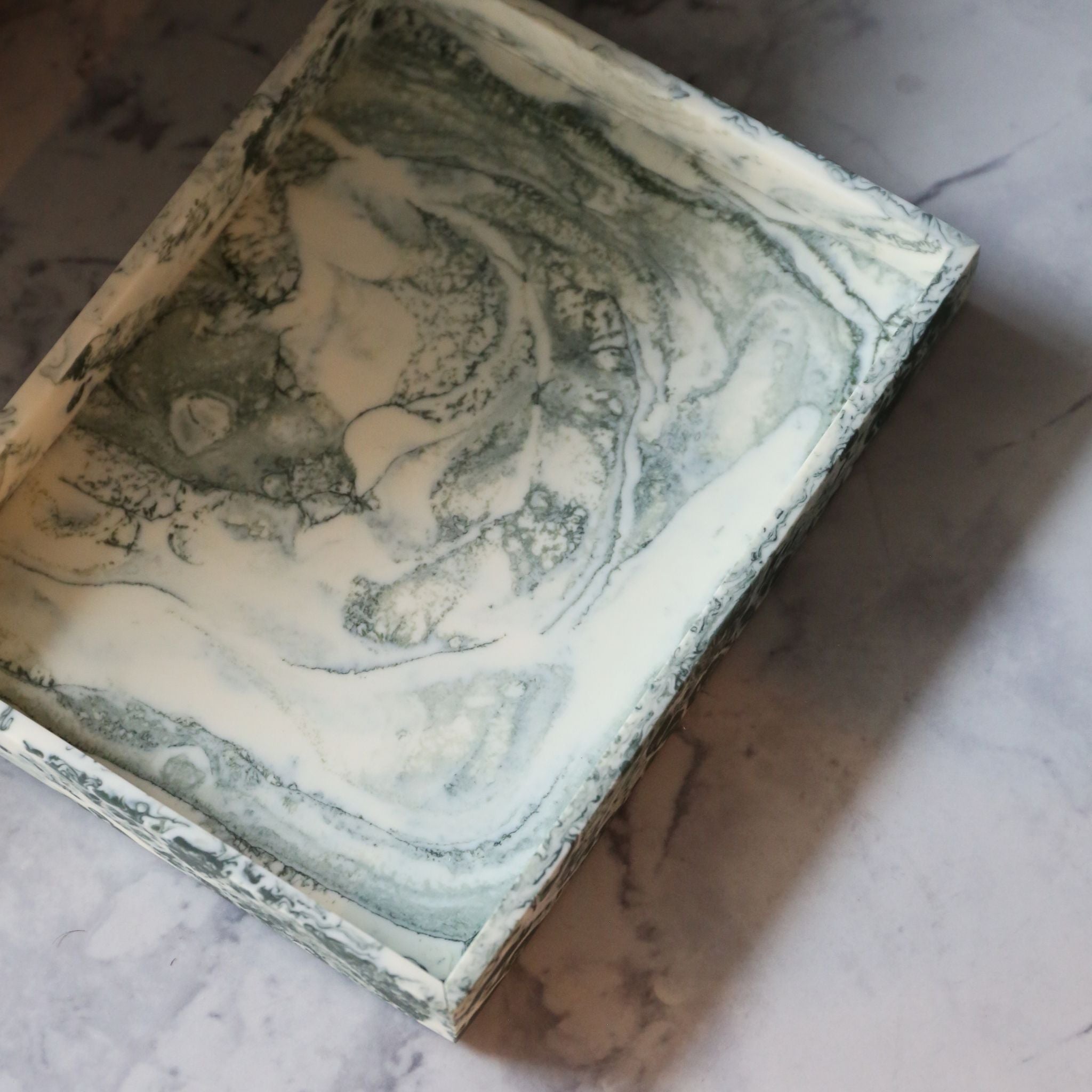 FERM LIVING Mist Tray - 15x20cm Emerald & Off White Serving Tray for Bathroom, Vanity, Coffee Table Decor & Jewelry Organization
