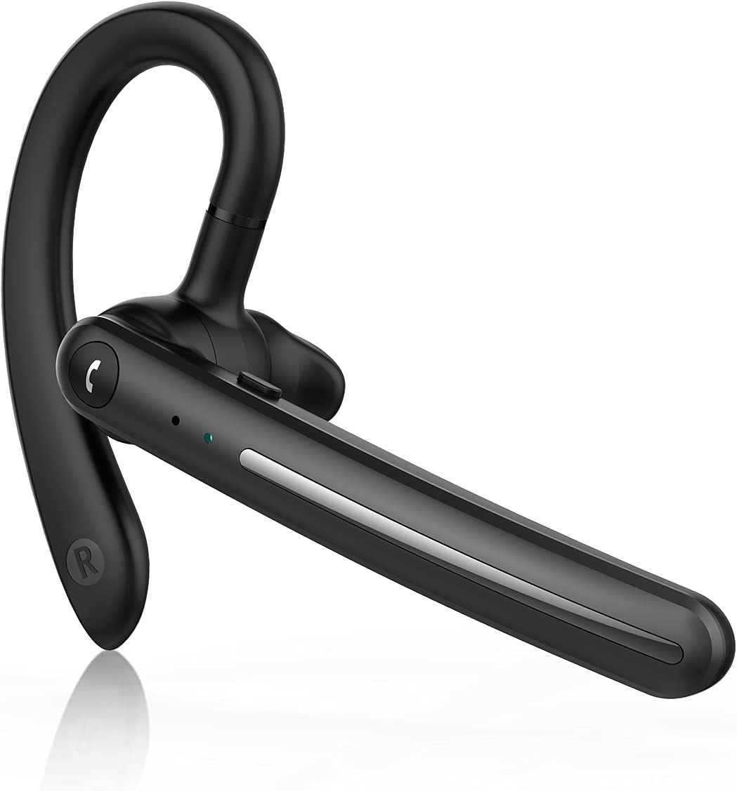 Premium Wireless Bluetooth Headset - Pornorman V5.0 with Dual Noise Cancelling Mics, 16Hrs Talk Time, IPX5 Waterproof - Hands-Free Earphones for iPhone, Android & Laptop | Perfect for Business Calls, Office Work, Driving & Outdoor Activities