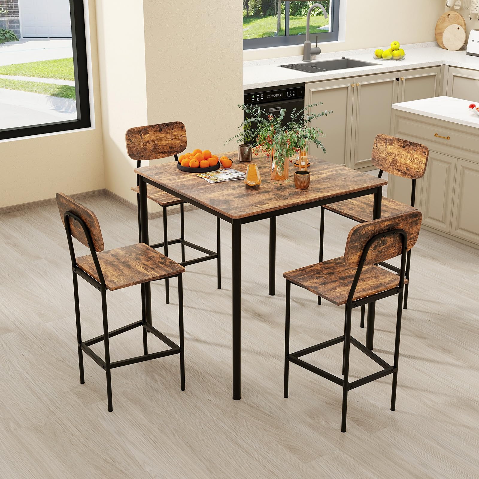 **Powerstone 5-Piece Industrial Counter Height Dining Set - Metal Frame Kitchen Table & 4 Bar Chairs for Pub, Restaurant, or Rustic Home Decor - Perfect for Small Spaces & Entertaining**