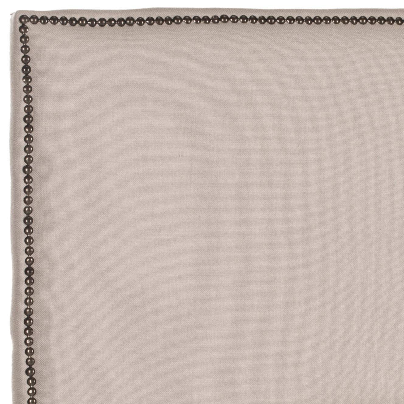Safavieh Sydney Taupe Linen Upholstered Headboard with Brass Nailhead Trim - Full Size Bed Frame Headboard for Master Bedroom & Guest Room Decor
