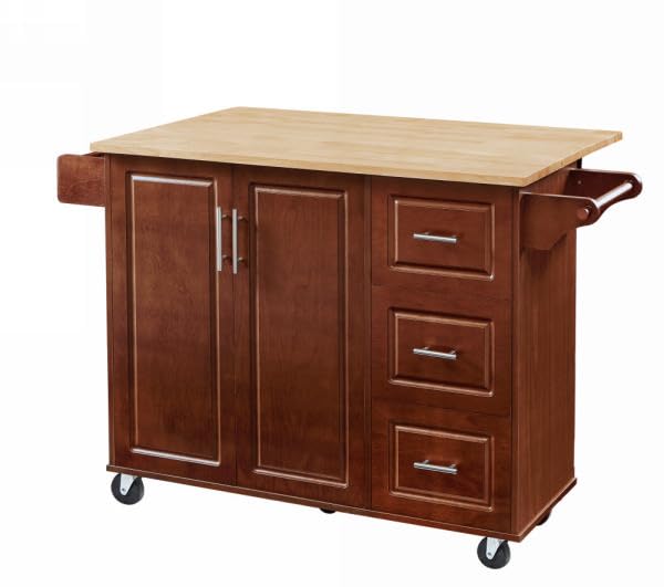 **Rolling Kitchen Island with Storage - Drop Leaf Countertop, Spice Rack, Wheels & Drawers - Mobile Kitchen Cart for Small Spaces, Apartments & Home Cooking (Brown)**    *(Ideal for meal prep, extra counter space, and organizing spices & utensils in compact kitchens.)*