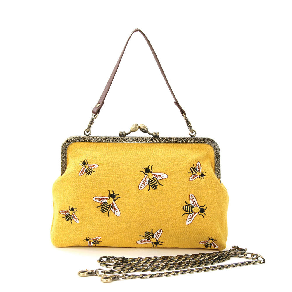 Vintage Kisslock Handbag for Women - Retro Yellow Clutch Purse with Gold Hardware | Perfect for Evening Parties, Weddings & Special Occasions