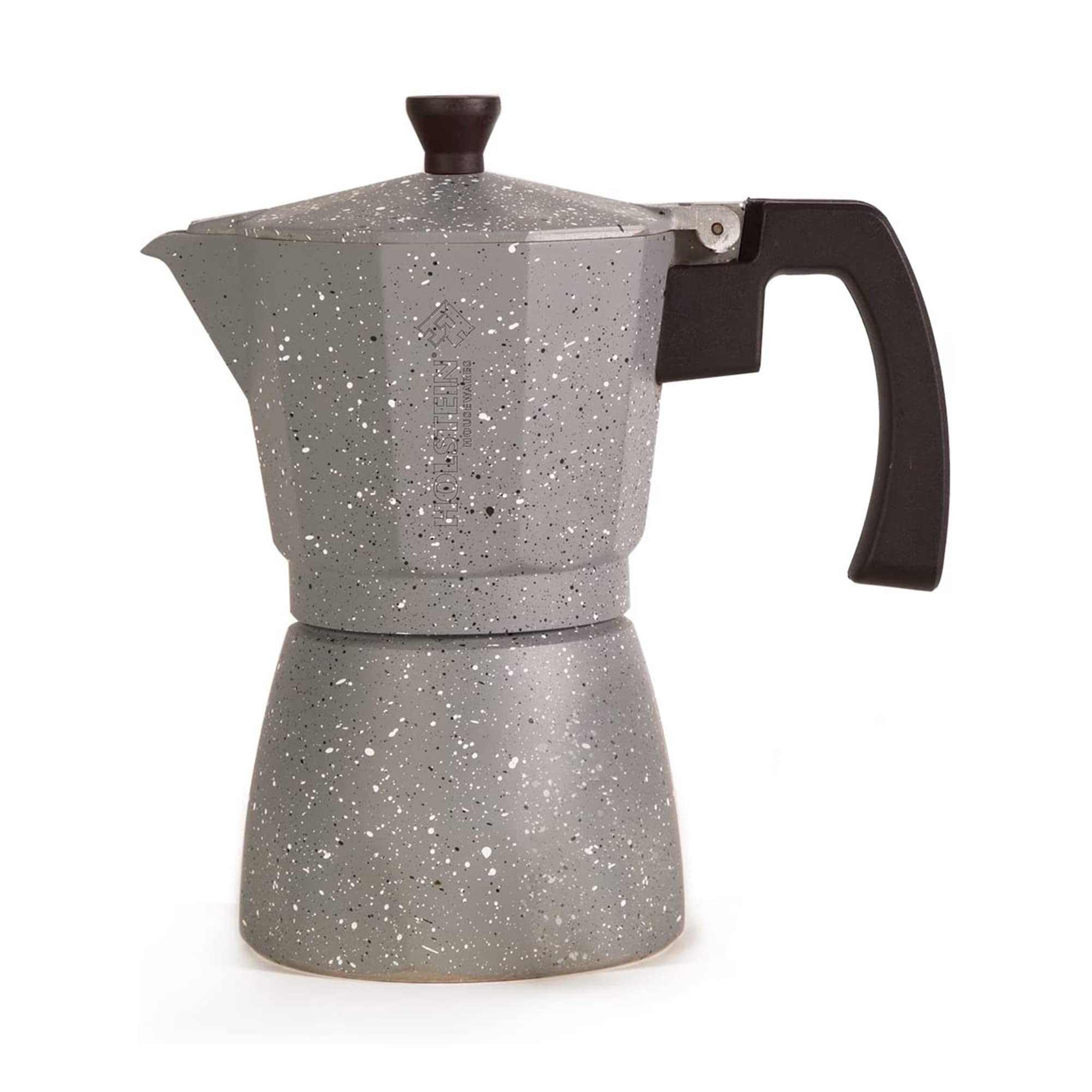 Holstein Housewares 6 Cup Aluminum Stovetop Espresso Maker - Traditional Italian Moka Pot for Rich Espresso & Cuban Coffee - Quick Brewing Silver Coffee Maker - Perfect for Home, Office & Camping Use