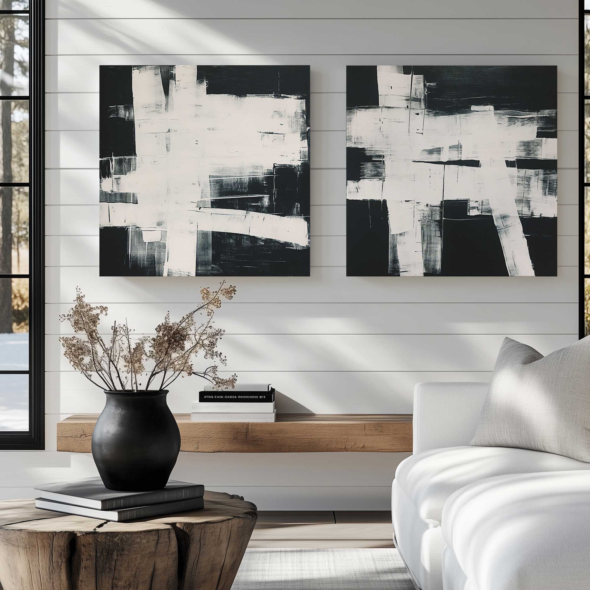 Eclipsed Onyx Tangle Wall Art - Set of 2 Canvas Prints for Modern Home & Office Decor | Perfect for Living Room, Bedroom or Workspace