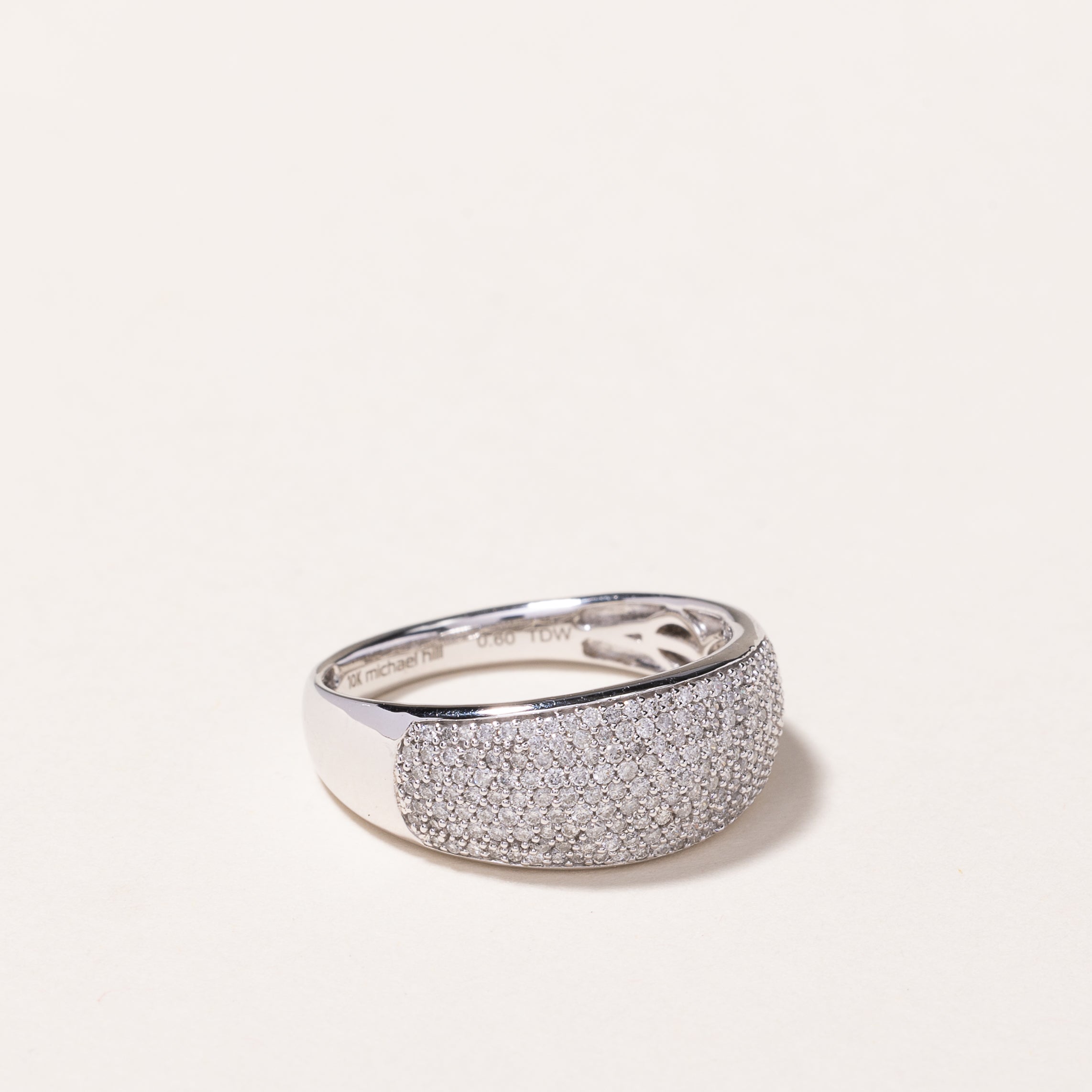 10K White Gold Diamond Bead Set Ring - 0.60ctw Total Weight - Size 7.5 - Perfect for Engagement, Wedding & Anniversary Gifts