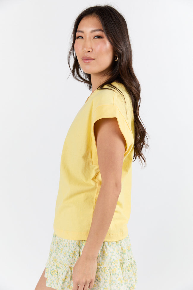 Classic Yellow Cap Sleeve Knit T-Shirt for Women | Soft Cotton Casual Tee | Perfect for Summer Outfits, Beach Wear & Everyday Fashion