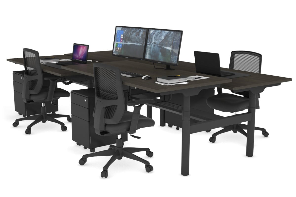 Flexi Premium 4-Person Height Adjustable H Bench Workstation - Black Frame (1600L x 800W) with Cable Management | Ideal for Office, Coworking Spaces & Home Workstations