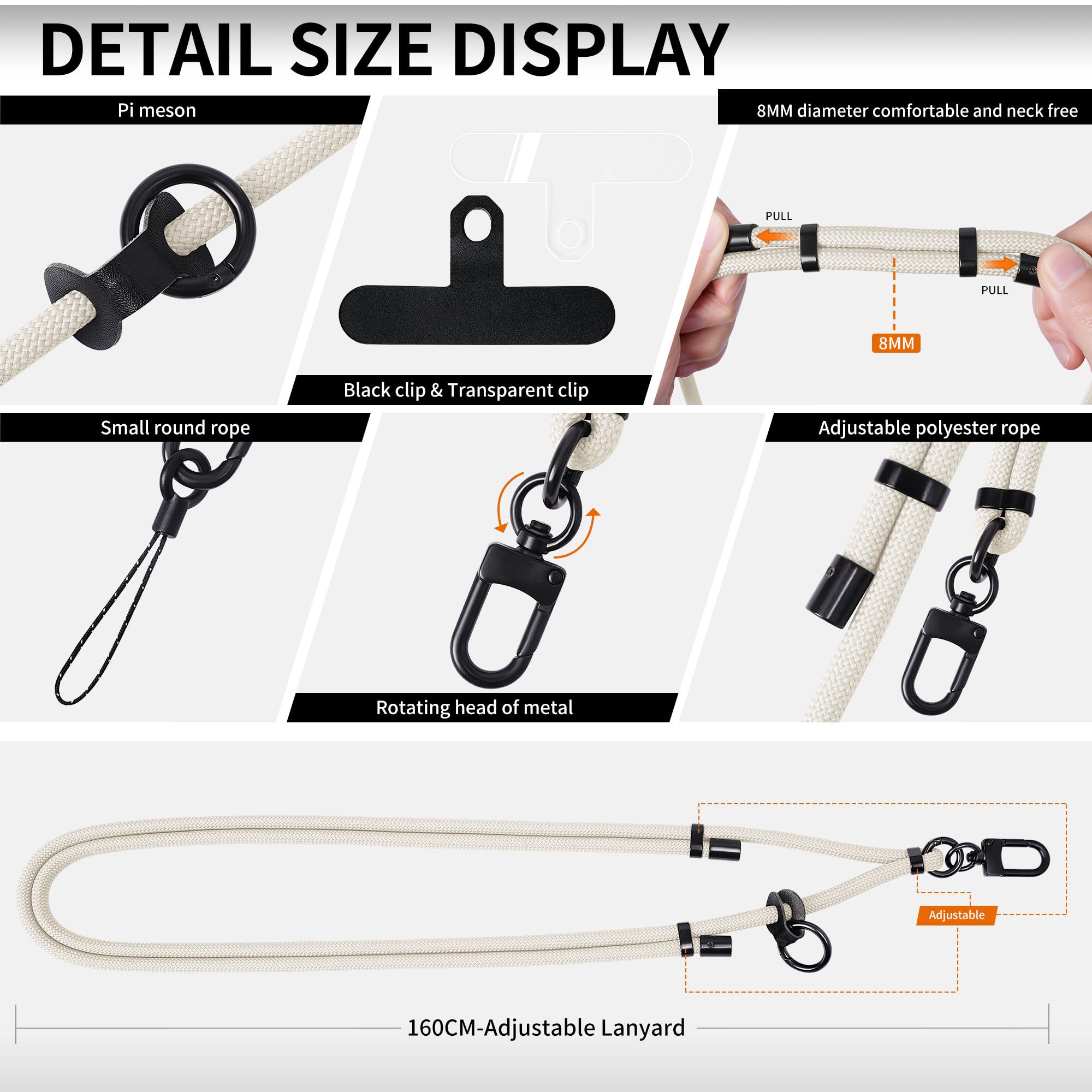 Universal Adjustable Woven Cell Phone Lanyard - Crossbody Neck Strap with 2 Phone Patches | Compatible with iPhone, Samsung & Most Smartphones (Beige) | Hands-Free for Travel, Work & Outdoor Activities