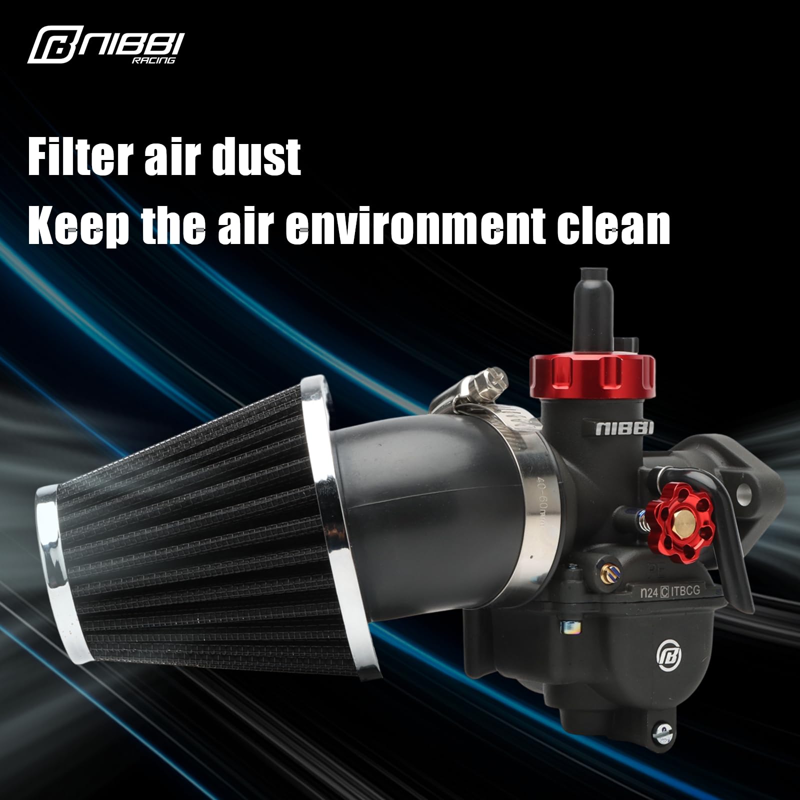 NIBBI 48mm High Performance Air Filter for Dirt Bike, Mini Bike, Pit Bike, Motocross & ATV - GY6 Engine Compatible - Off-Road & Racing Use
