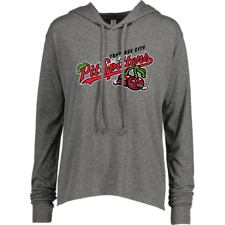 Women's Heather Grey Hooded Long Sleeve Tee with Primary Logo - Casual Wear, Loungewear & Street Style Outfits