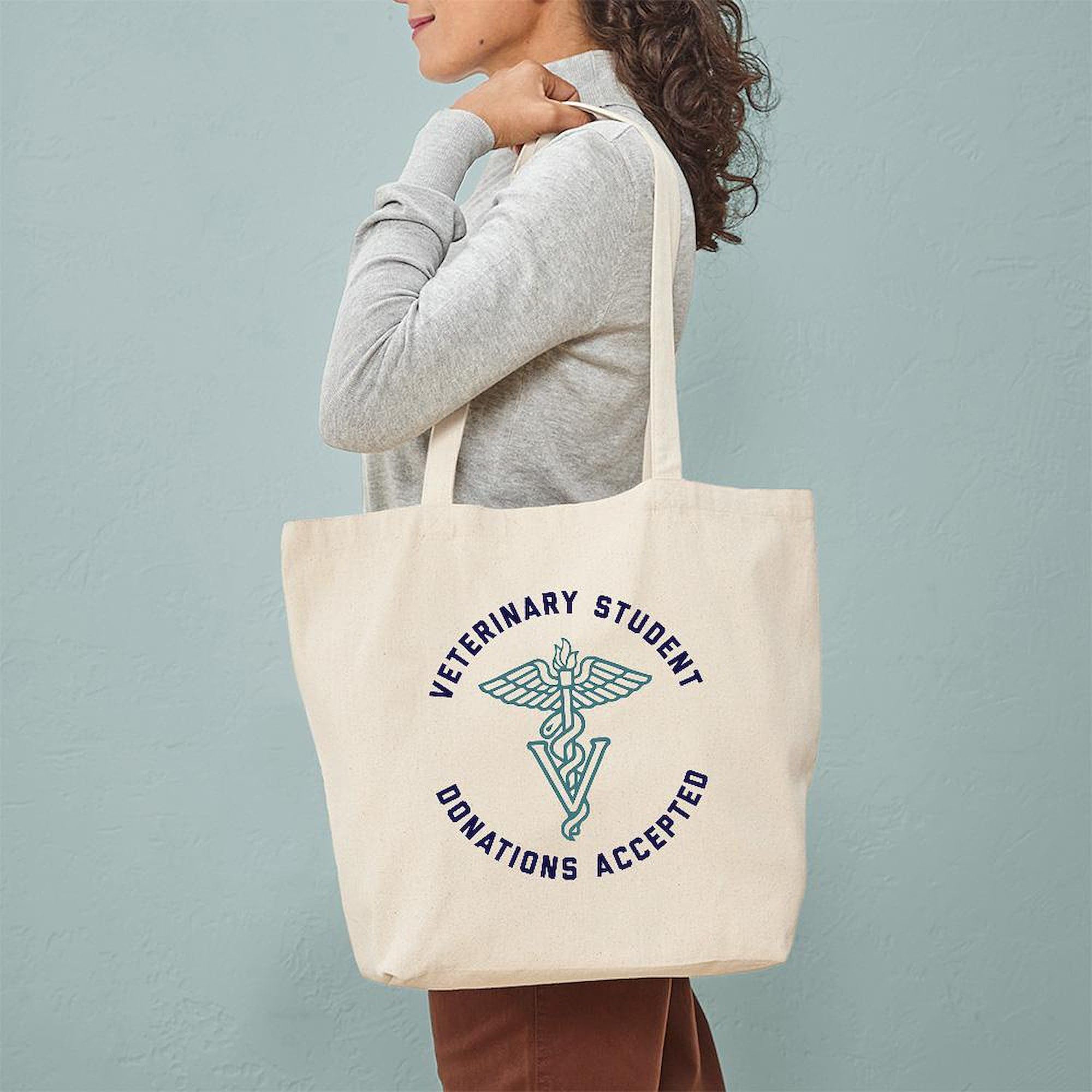 Veterinary Student Donations Accepted Tote Bag - Natural Canvas Reusable Shopping Bag for Vet School, Clinics & Animal Shelter Support