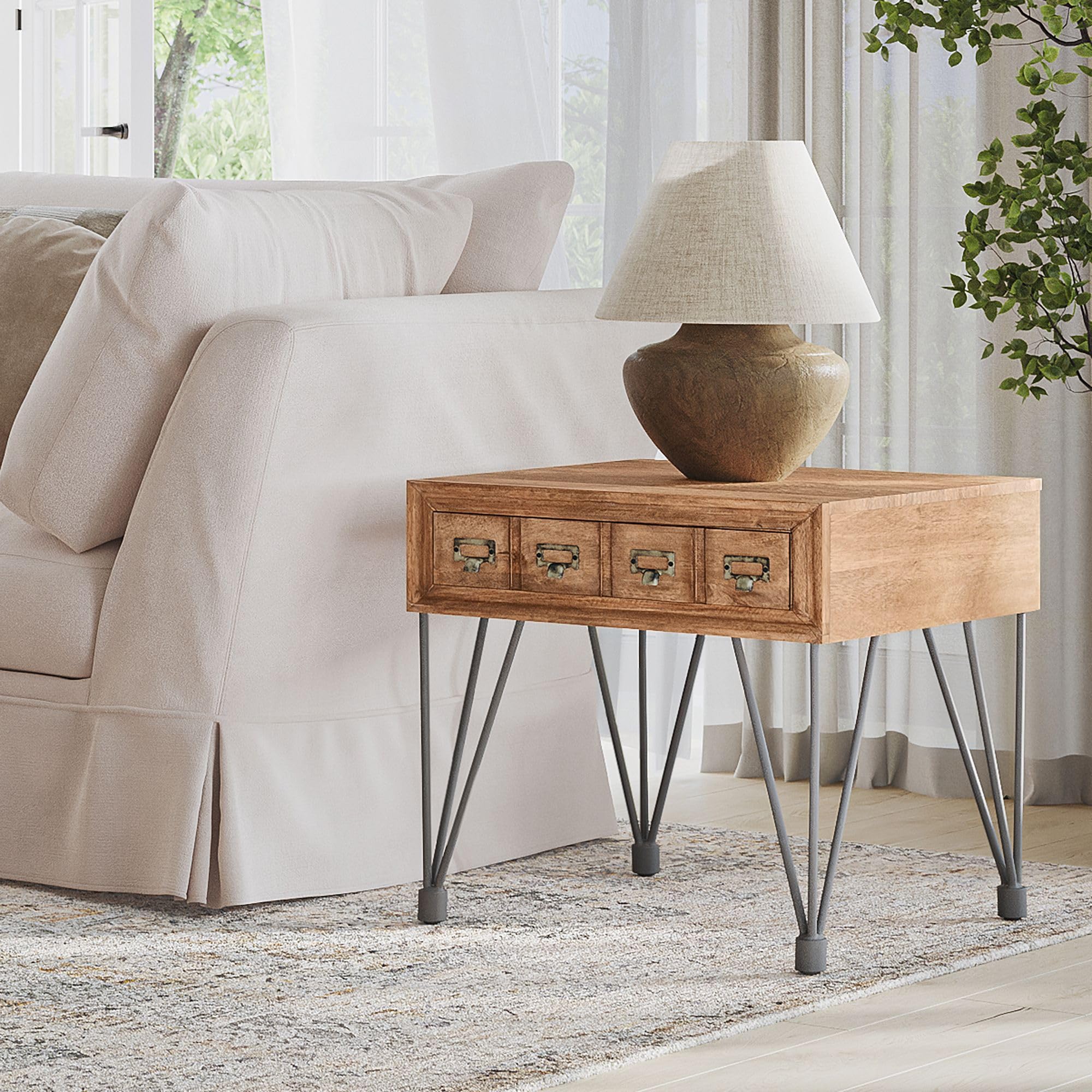 Vintage Solid Wood End Table with Apothecary Drawers - Rustic Nightstand for Bedroom, Living Room & Office - Jofran Inc. Handcrafted American Furniture
