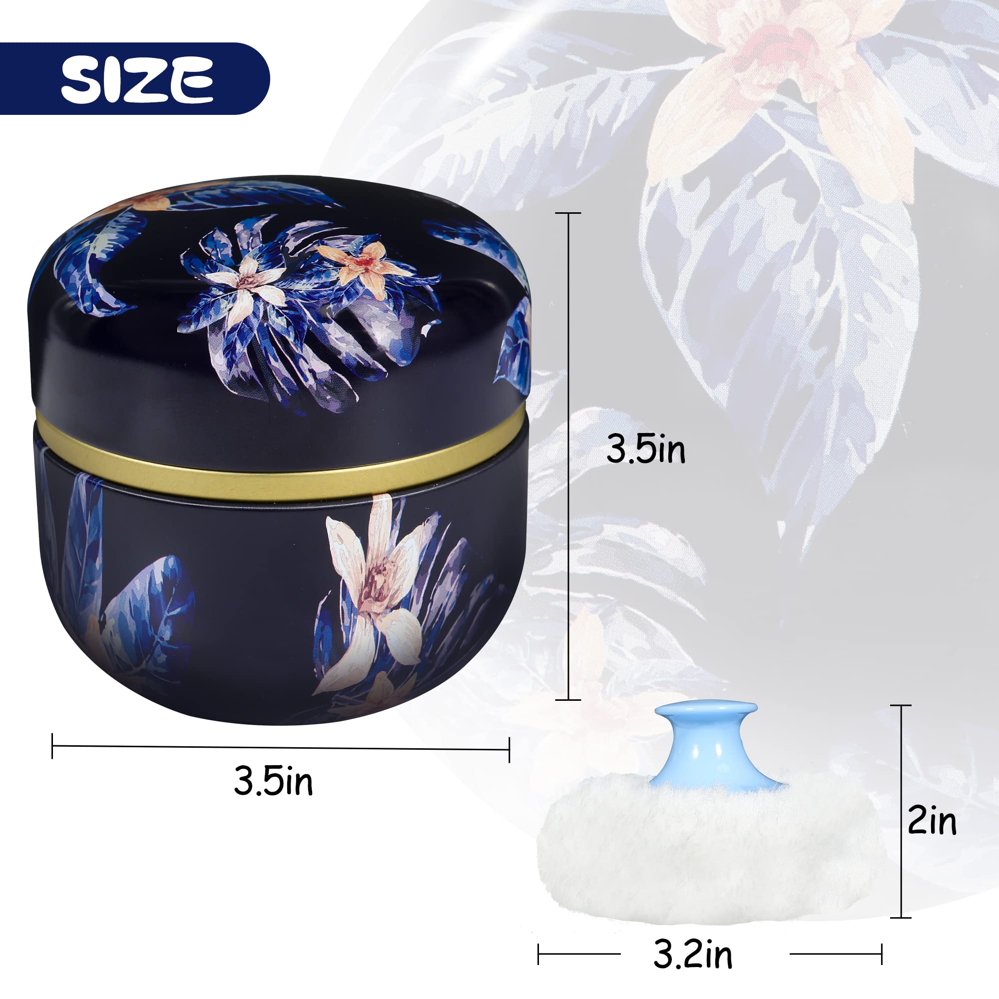 WEMEGA Travel Body Powder Case with Powder Puff - Compact Powder Container for Women & Baby - Portable Tea Box Design - Midnight Flower Pattern - Perfect for Gym, Travel & On-the-Go Touch Ups