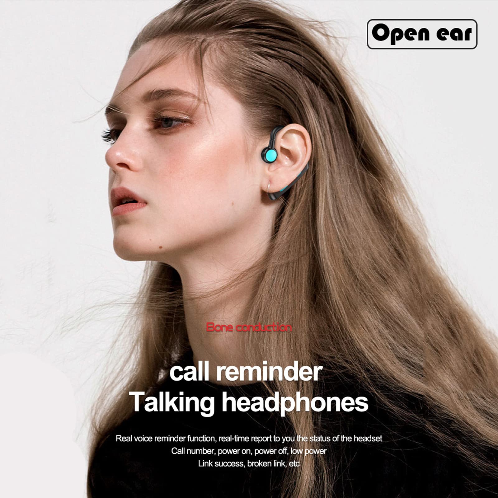 Bluetooth Bone Conduction Headphones - Open Ear Wireless Earbuds with Earhooks, Built-in Mic, IPX5 Waterproof, 8H Battery for Running, Cycling, Gym Workouts - Compatible with Android & iOS (Blue)