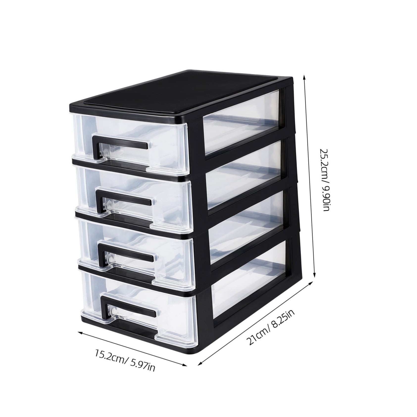 BESPORTBLE 4-Layer Stackable Plastic Storage Drawer Organizer - Black & Transparent Small Desktop Cabinet for Office Supplies, Makeup, Crafts | Compact Drawer Storage Solution for Home, Office & Dorm Organization
