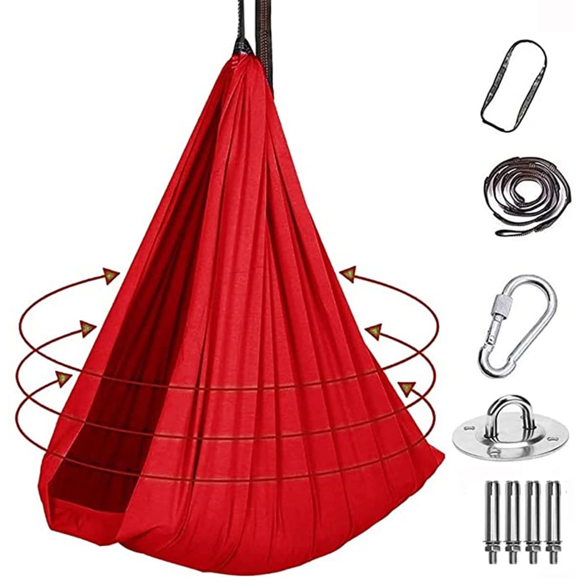 YKLL Kids & Adult Therapy Swing for Autism ADHD ADD - Indoor & Outdoor Sensory Hammock with Elastic Steady Seat - Red 150x280cm - Perfect for Relaxation, Sensory Therapy & Playtime