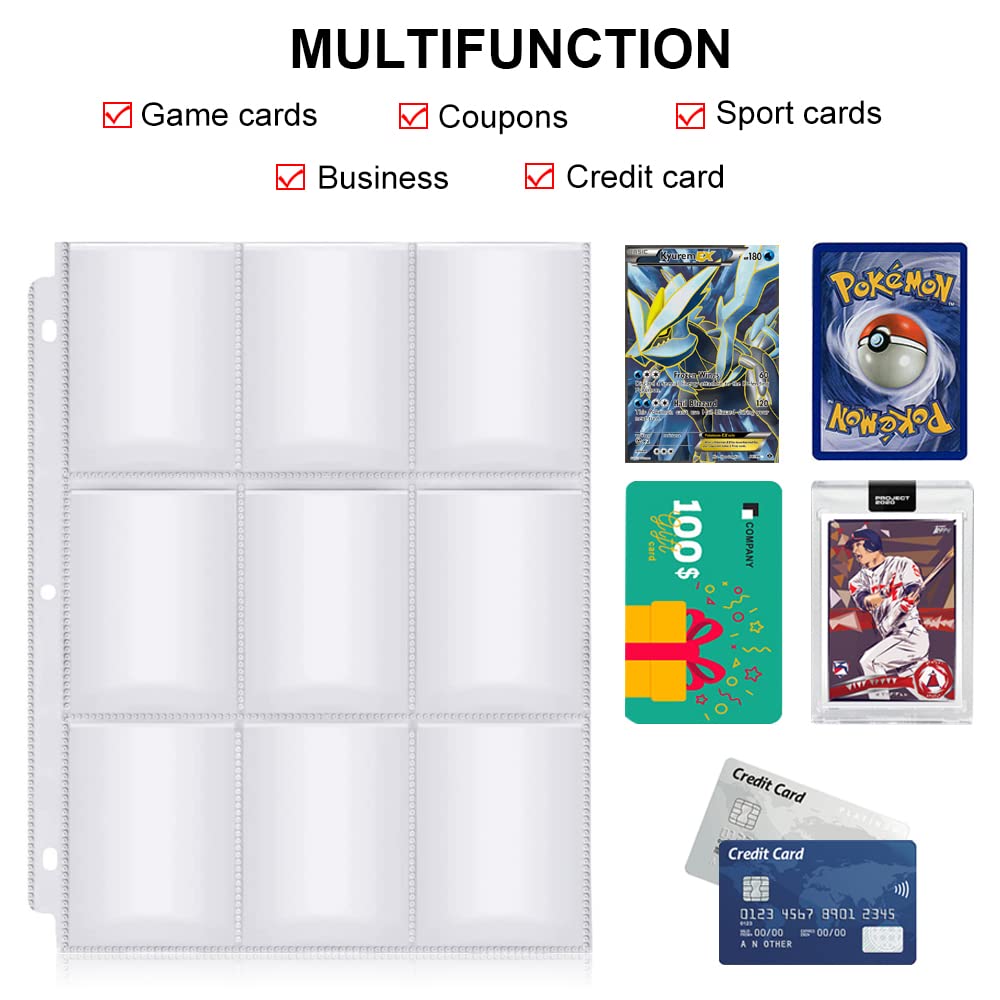 900 Pockets Baseball Card Sleeves - FOME Double-Sided 9-Pocket Trading Card Protector Pages with 3 Holes for 3-Ring Binders - Perfect for Collecting, Organizing & Storing Baseball Cards, Trading Cards & Business Cards (50 Pages) - Ideal for Card Collectors, TCG Players & Office Organization