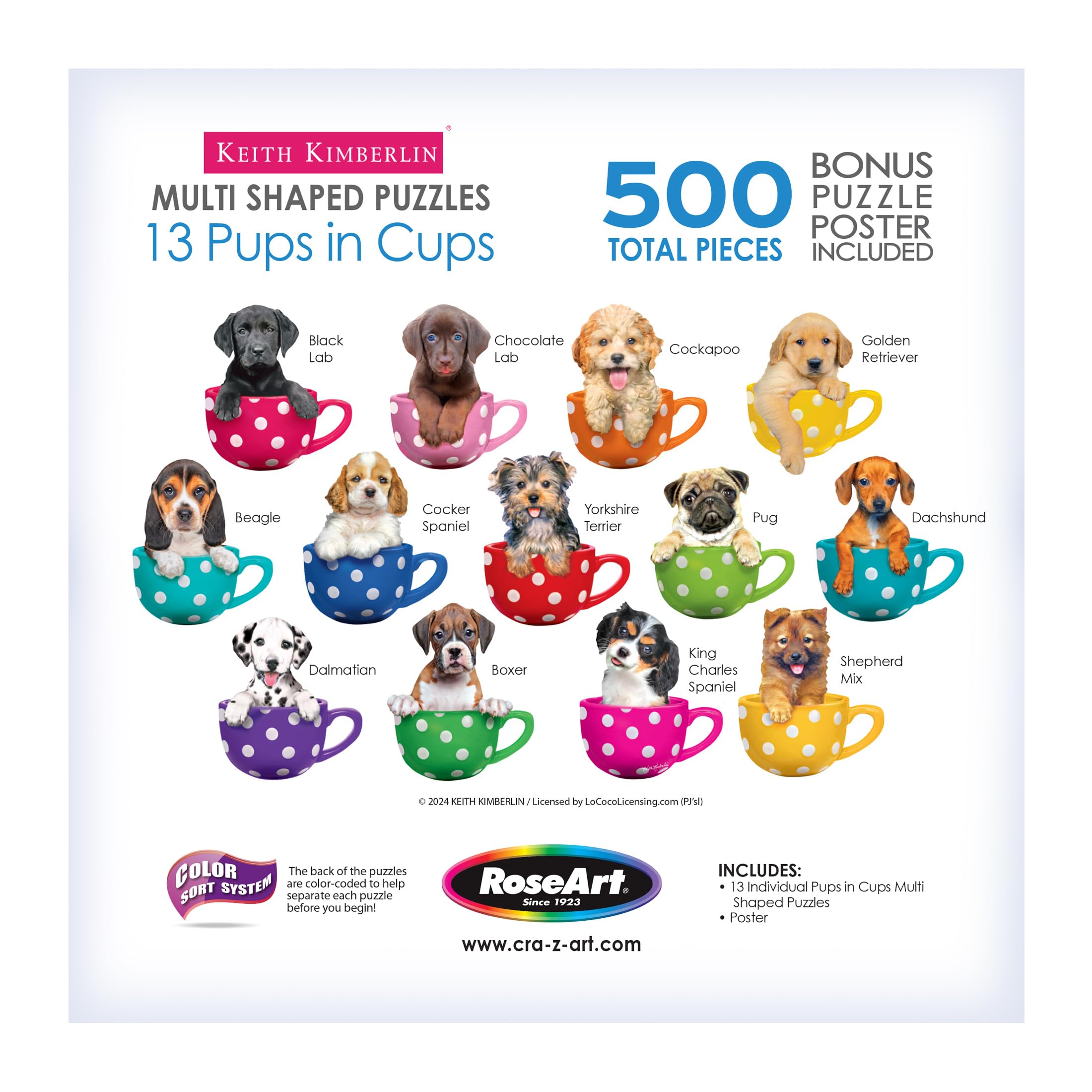 RoseArt Mini-Shaped Pups in Cups 500-Piece Jigsaw Puzzle for Adults - Fun Family Game Night & Stress Relief Activity