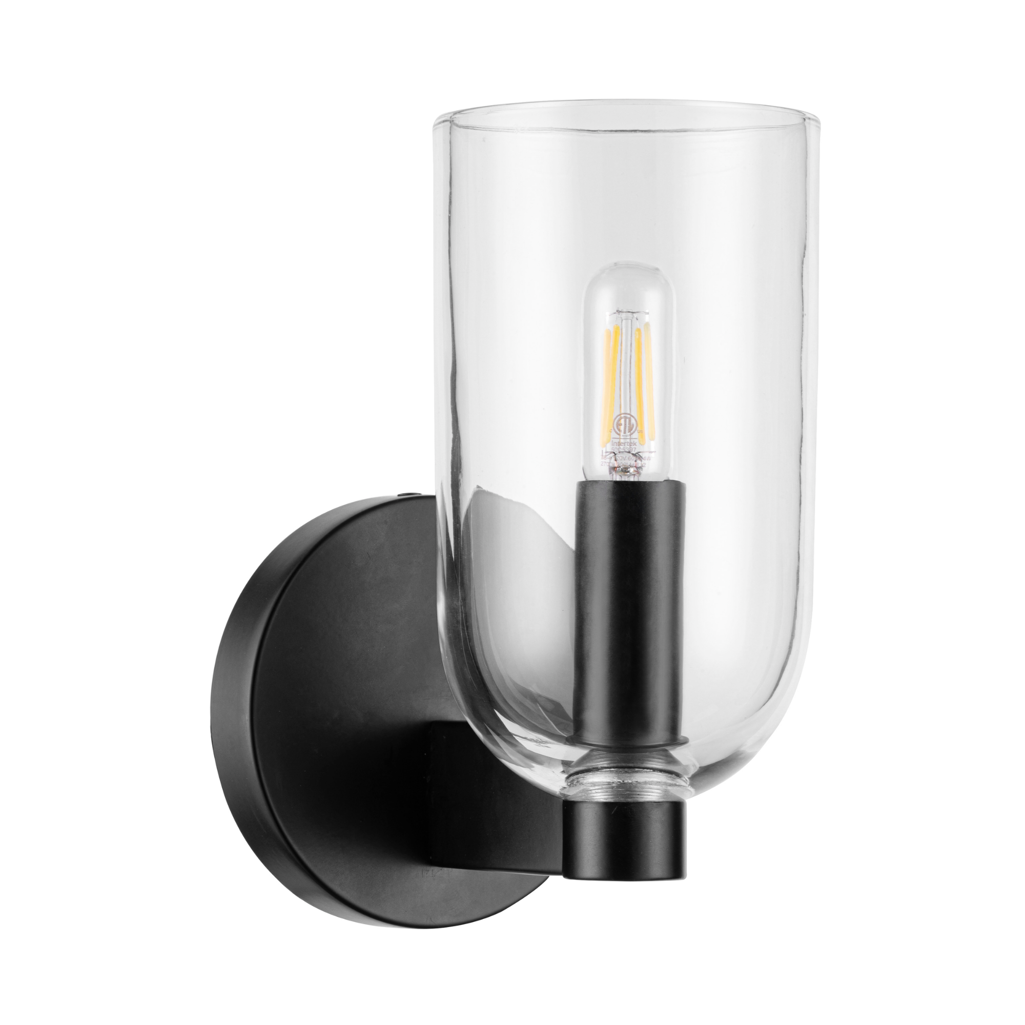 1 Light Hansley Wall Sconce - Matte Black Finish with Clear Glass Shade | Modern Wall Lighting for Bedroom, Living Room, Hallway & Entryway