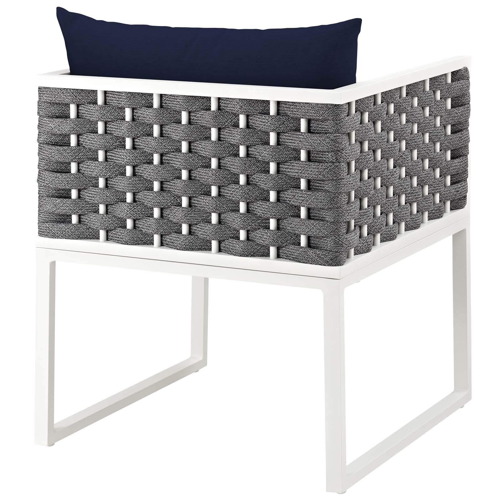 Modway Stance Outdoor Patio Dining Chair - White & Navy Woven Rope Armchair for Backyard, Poolside & Garden Relaxation