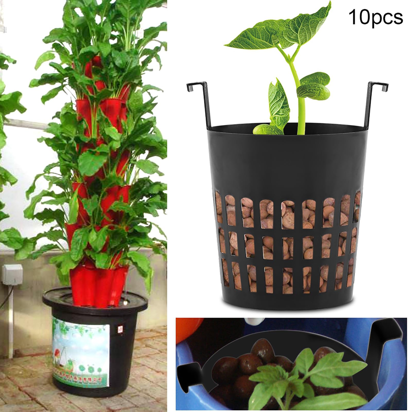 10 Pack Heavy Duty Round Hanging Plant Baskets with Hooks - Breathable Mesh Net Pots for Orchids, Hydroponics, Aquaponics & Aquaculture - Perfect for Indoor/Outdoor Gardening, Vertical Gardens & Home Decor