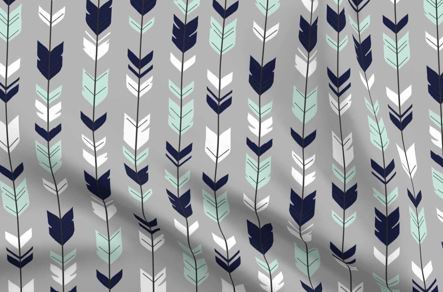 Premium Spoonflower Upholstery Velvet Fabric by The Yard - Navy Mint White Arrow & Feather Woodland Boho Nursery Print - Perfect for Home Decor, DIY Projects, Furniture Upholstery & Apparel Making