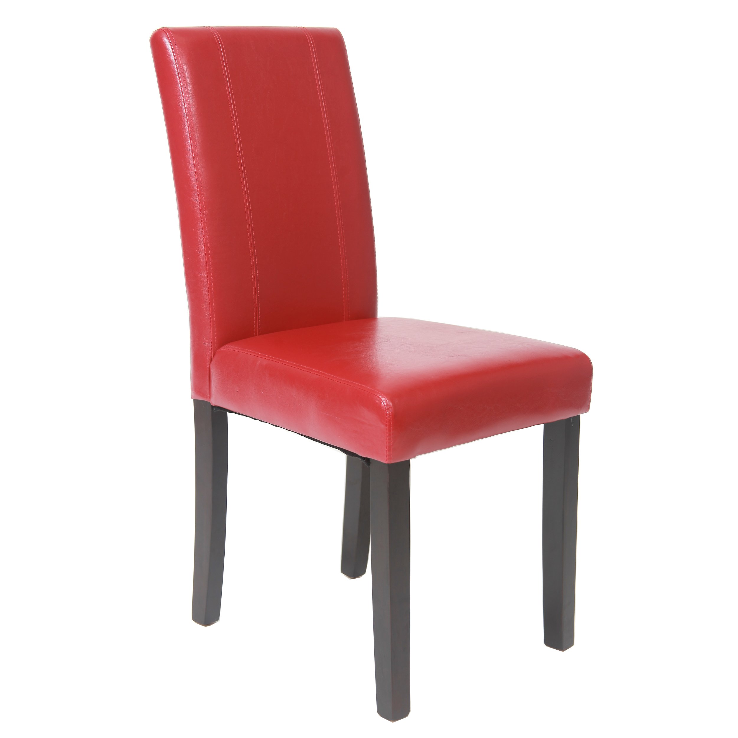 Roundhill Furniture Urban Style Solid Wood Leatherette Padded Parson Dining Chairs, Set of 2, Red - Modern Kitchen & Dining Room Seating for Home, Restaurant, or Office