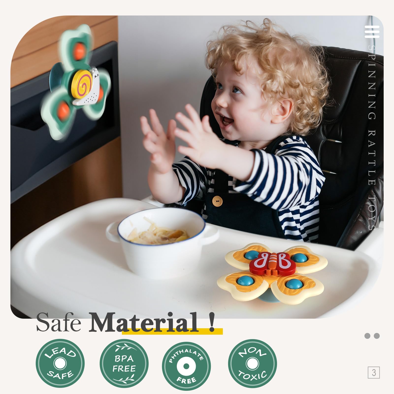 **ALASOU 3PCS Suction Cup Spinner Toys for Toddlers 1-3 Years - Fun Spinning Top Baby Toys for 1-2 Year Old Boys & Girls | Sensory & Bath Toys for Kids 12-18 Months | Perfect Birthday Gift for 1 Year Olds - Great for Playtime, Learning & Bath Fun**