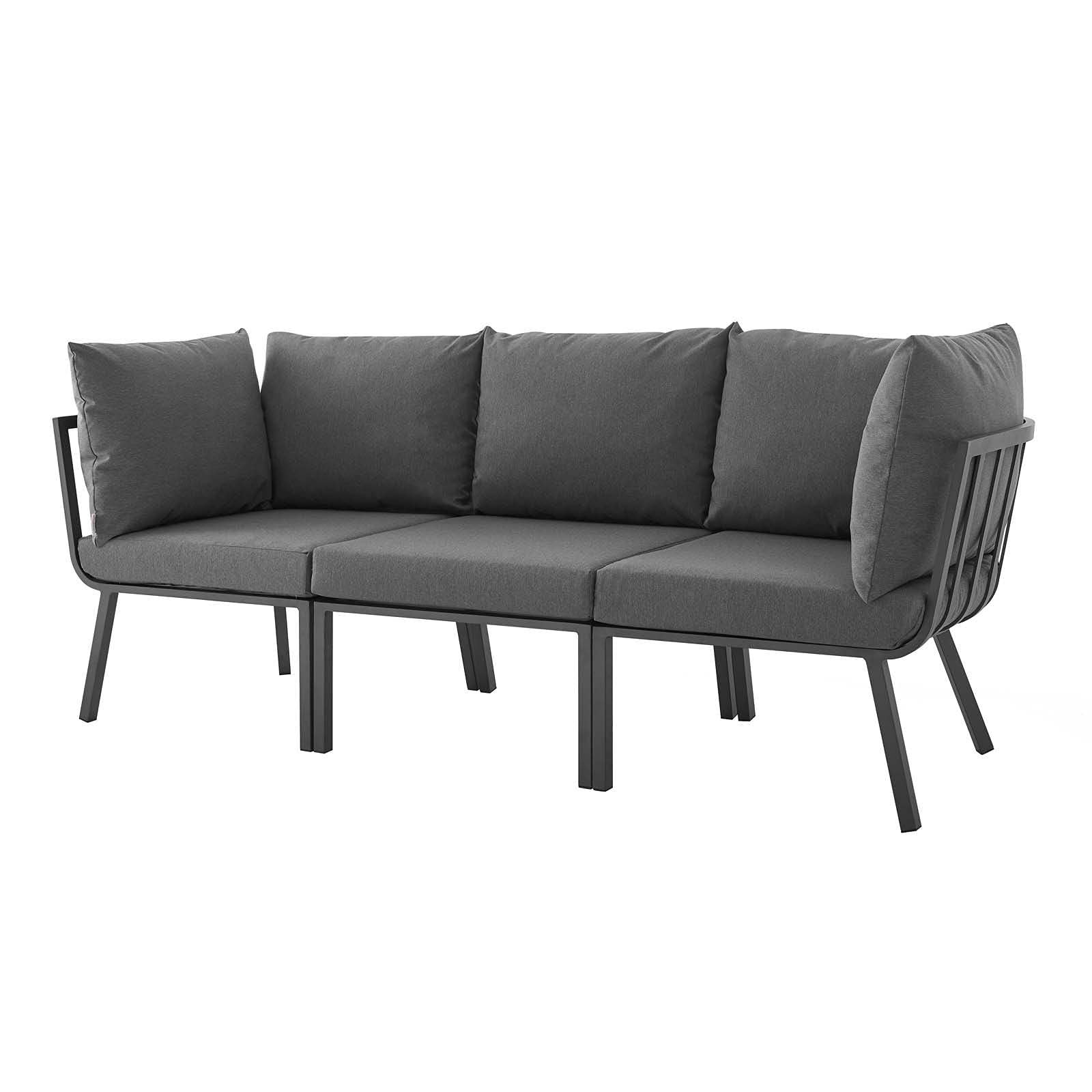 Modern Aluminum Lounge Sectional Sofa Chair Set - Gray Metal Outdoor Patio Furniture for Balcony, Bistro, and Garden Relaxation