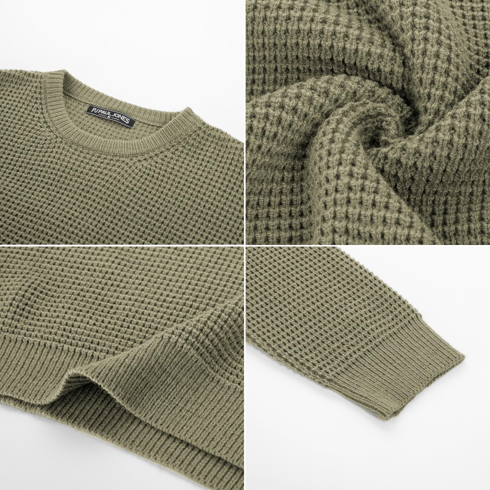 PJ PAUL JONES Men's Waffle Knit Crewneck Sweater - Long Sleeve Textured Pullover for Casual Wear, Office & Fall Outfits
