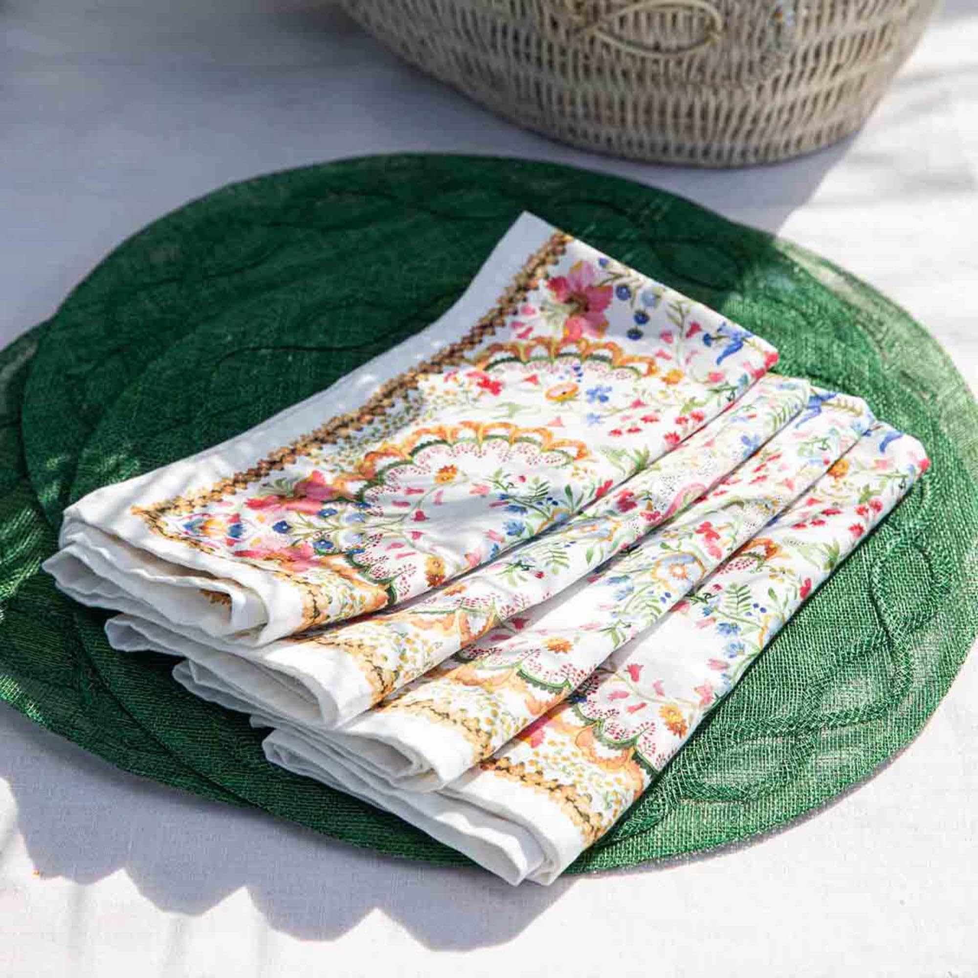 Juliska Tuileries Placemats Set of 4 - Elegant Basil Green Table Mats for Fine Dining, Holiday Decor & Everyday Use